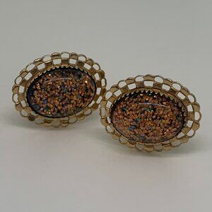Vintage Anson Cufflinks with Lucite Foil/Confetti Cabochon (Some flaws)